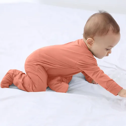 Vista 5 de GUISBY Pijama de rayón con pies para bebé con puños de manopla, mameluco suave de manga larga de 0 a 18 meses