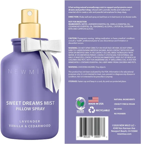 Vista 8 de Sweet Dreams - Almohada para dormir en aerosol Lavanda Vainilla Cedro Aceites Esenciales Aromaterapia Niebla Calmante Alivio del Estrés Ducha Spray