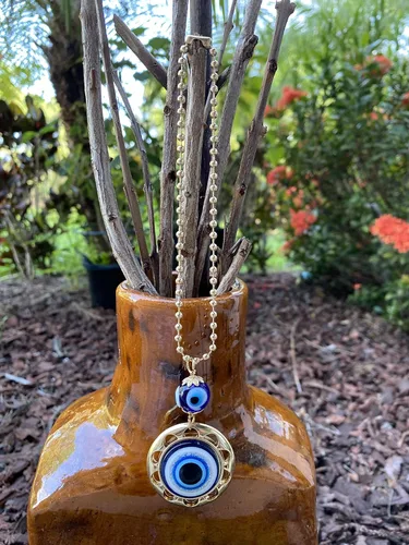 Vista 7 de LUCKBOOSTIUM Evil Eye Wheel of Fortune - Adorno colgante de pared y puerta con cadena de metal dorado, aumenta tu energía, para suerte y protección