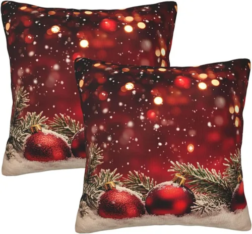 Vista 44 de Fundas de Almohada Flor de Pascua Dorada Copo de Nieve Navidad Xmas Juego de 2 Fundas de Almohadas Cuadradas Funda de Cojín Fundas de Almohadas