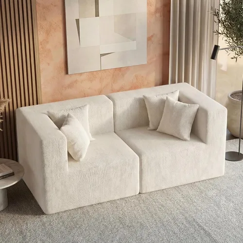 Vista 5 de MONVANE - Sofá biplaza de 75 pulgadas, cómodo sofá modular de felpilla con 4 almohadas, moderno sofá sin hueso, sofá de 2 plazas para sala de estar
