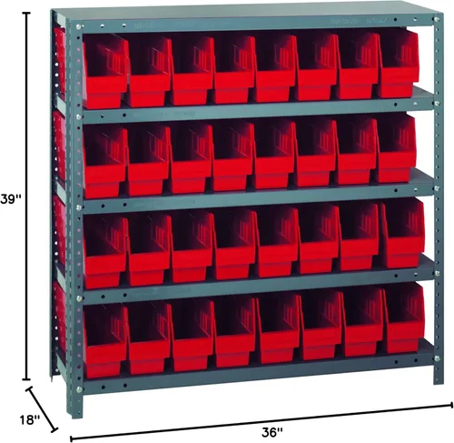 Vista 398 de Quantum QSBU-245BK Heavy Duty Shelving Unit with (7) Shelves and (24) QUS245 Black Bins for Garage Warehouse Storage Distribution 400 lb Load
