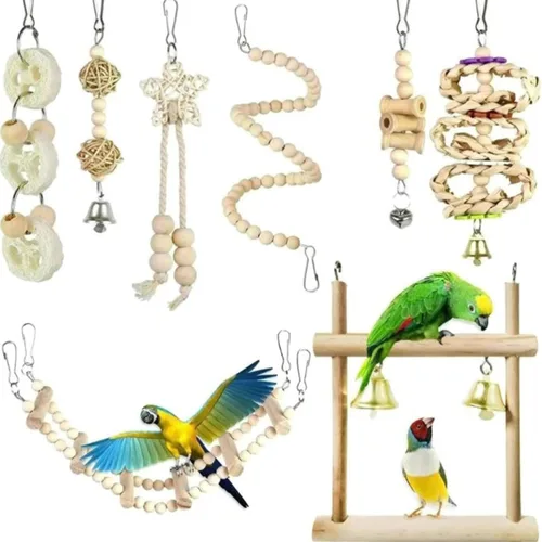 Vista 8 de Escalera de madera para pájaros para periquitos y loros pequeños