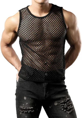 Vista 4 de JOGAL Top muscular sin mangas ajustado de malla para hombre