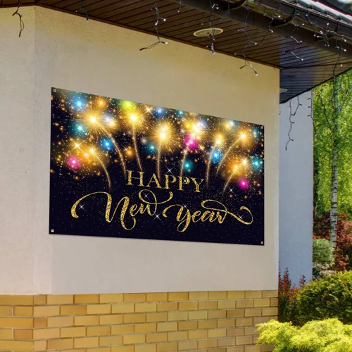 Vista 6 de Blulu Suministros de decoración de fiesta de Año Nuevo, pancarta de tela extragrande para decoración de fiesta de 2026, fondo de cabina de fotos