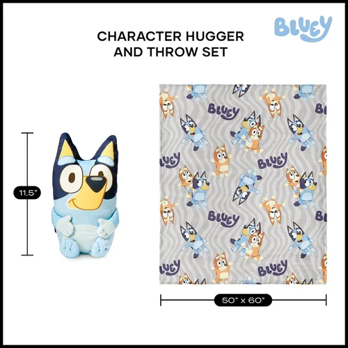 Vista 6 de Bluey Throw & Plush Hugger Set, 50"x60" Silk Touch Blanket with 3D Character Pillow – Soft, Cozy Blanket for Kids and Toddlers Bluey Fun