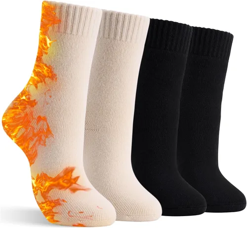 Vista 2 de 4 pares de calcetines térmicos gruesos para mujer, para clima frío extremo, calcetines cálidos de invierno, calcetines suaves y acogedores con caja