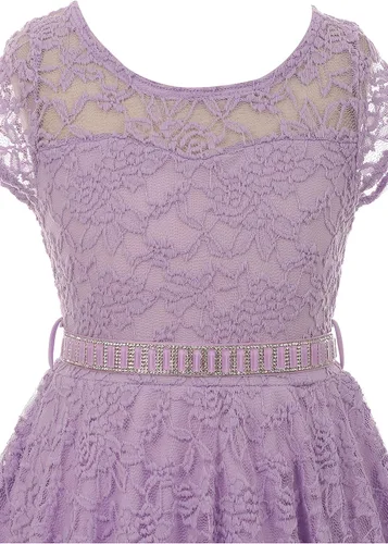 Vista 37 de Little Girl - Vestido de niña con manga de encaje y cinturón de piedras