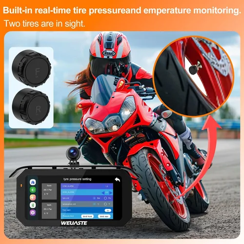 Vista 5 de 3PCS 1080P motocicleta Dash Cam, TPMS, 6.25" motocicleta Carplay & Android Auto Screen & HiCar, sensor de luz, grabación en bucle, controlador
