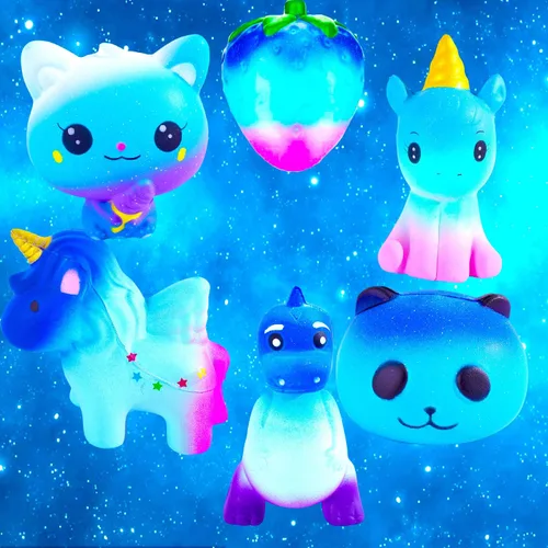 Vista 4 de Juguetes esponjosos de animales de levantamiento lento, juguetes esponjosos de unicornio y galaxia, regalos de fiesta, bolsas de premio de clase