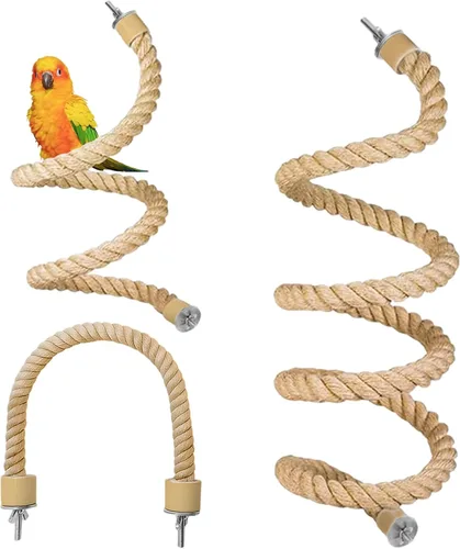 Vista 8 de Soporte de percha de cuerda de pájaro colorido degradado de 3 piezas Bird Cage Climbing Rope Toys Accessories,Bendable Climbing,Parakeet Lovebirds