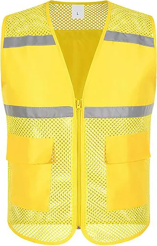 Vista 11 de TOPTIE Chaleco de seguridad de malla con cremallera, chaleco de uniforme de voluntario del equipo, chaleco reflectante para correr con bolsillos