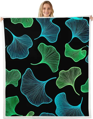 Vista 9 de Manta de hojas de Ginkgo de color amarillo, verde azulado, Ginkgo Biloba, manta de forro polar para niños y niñas, manta botánica de 40 x 50