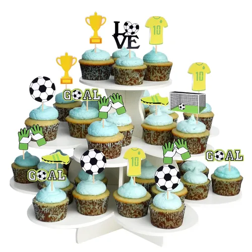 Vista 3 de 32 piezas de decoración de cupcakes de fútbol, juego de fútbol, selecciones de cupcakes, decoración de pasteles para temática de fútbol, baby