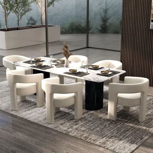 Vista 21 de Modernas sillas de comedor, silla de sherpa tapizada de terciopelo con respaldo, silla de tocador Boucle ensamblada cómoda para cocina, comedor