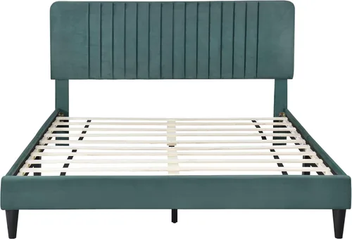 Vista 9 de SOFTSEA Marco de cama Queen con cabecero y patas, plataforma de terciopelo tamaño Queen, marco de cama, muebles de dormitorio