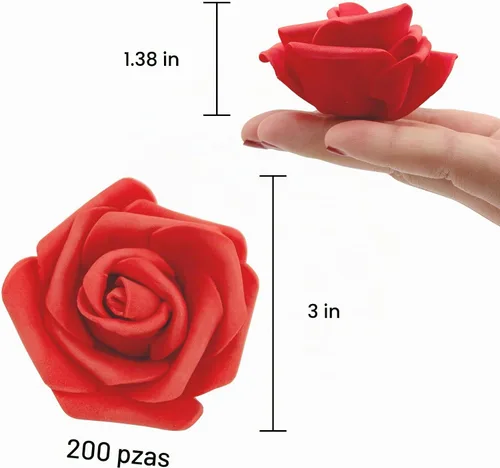 Vista 3 de AUSTOR 200 cabezas de rosas artificiales rojas de espuma a granel