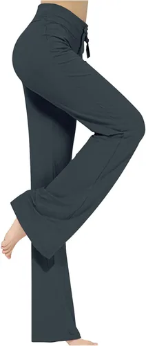 Vista 2 de lcepcy Pantalones deportivos de yoga para mujer, estilo casual, color sólido, cintura elástica, pantalones de yoga