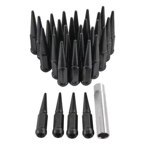 Vista 7 de JDMSPEED Nuevas 32 piezas de tuercas de pico negras sólidas 9/16-18 de repuesto para Dodge Ram 2500 3500 Ford F250 F350 Negro