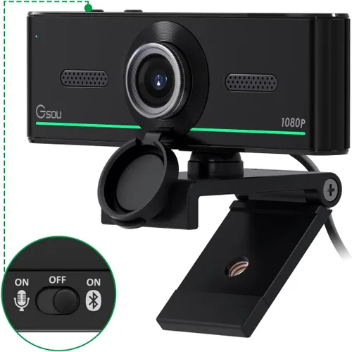 Vista 8 de Gsou Cámara web 1080P con micrófonos, corrección automática de luz, USB Plug & Play, cubierta de privacidad, cámara de computadora conecta