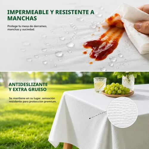 Vista 4 de ANECO Manteles 100% compostables para mesas rectangulares (54 x 108 pulgadas, 3 unidades) – Mantel rectangular desechable blanco – Mantel de mesa