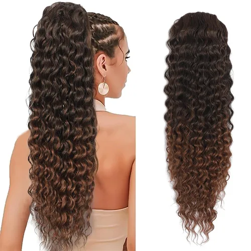 Vista 20 de Matriarchs Extensión de cola de caballo rizada de 24 pulgadas, cola de caballo con cordón para mujeres negras, sintética, larga, afro, rizada y 1b
