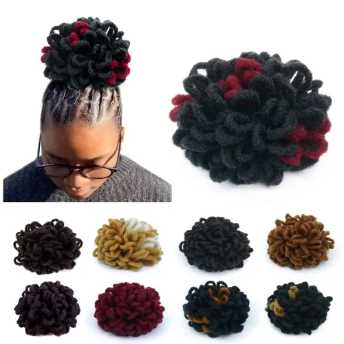 Vista 23 de Moños de Cola de Caballo con Cordón Negro Marrón Loc para Mujeres Negras Moño Rizado de Pétalo Loc Cola de Caballo de Rastas Trenzas Faux Locs Moño
