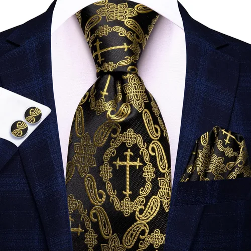 Vista 313 de Hi-Tie Corbata clásica de cachemira para hombre con pañuelo y gemelos a cuadros