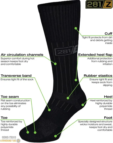 Vista 2 de 281Z Calcetines militares para botas - Trekking táctico senderismo - Deporte atlético al aire libre (negro)