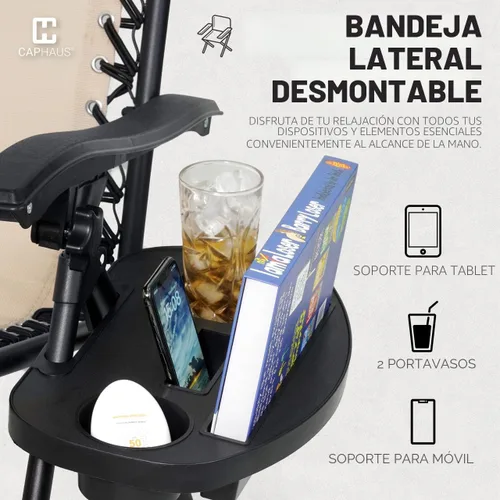 Vista 5 de CAPHAUS Silla reclinable beige Zero Gravity para exteriores, reclinable de gravedad cero, silla antigravedad para interiores y exteriores, silla