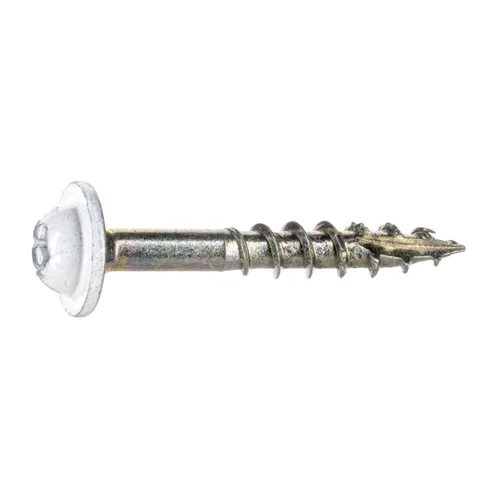 Vista 9 de Tornillos blancos SaberDrive #9 x 1-1/2" para gabinete, 1 libra, aprox. 143 piezas, tornillos de madera duraderos, rosca dentada para una fijación