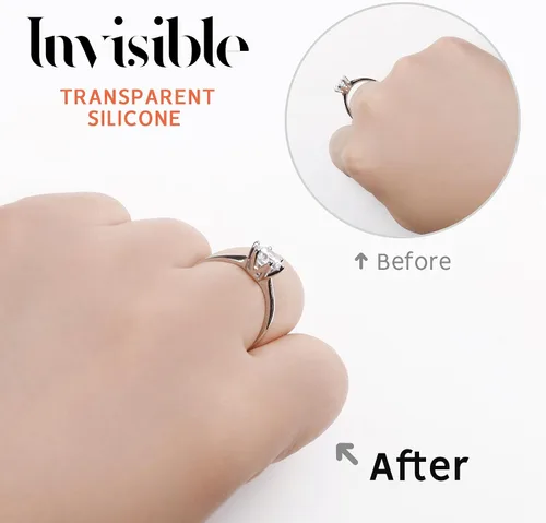 Vista 4 de Ajustador de Tamaño de Anillo para Anillos Sueltos, Paquete de 12-4 Tamaños, Protectores Invisibles Transparentes de Silicona, Clip Ajustador