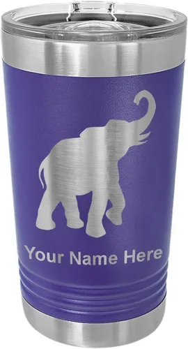Vista 14 de LaserGram Vaso de pinta aislado al vacío de 16 onzas, elefante indio, grabado personalizado incluido (negro) Engraved Gift, Vacuum Insulated