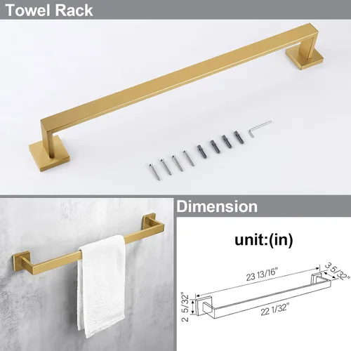 Vista 6 de Bagnolux Accesorios de baño dorados de 22 pulgadas, toallero dorado para baño montado en la pared, toallero de latón cepillado moderno y resistente