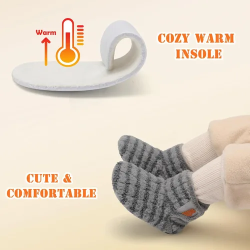 Vista 6 de BARERUN Pantuflas para niños y niñas, zapatos de casa para bebés, botines de invierno de felpa acogedora para niños, pantuflas cálidas y ligeras