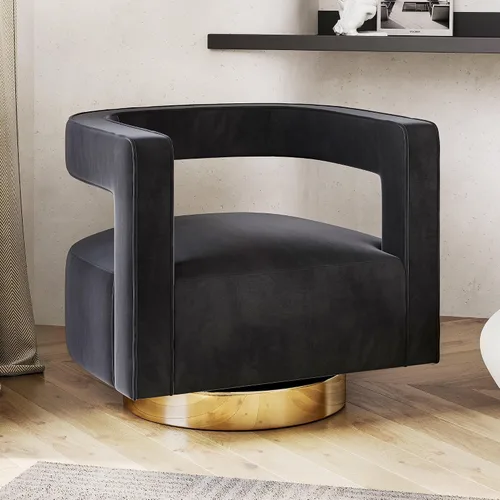 Vista 8 de BELLEZE Silla de Acento Giratoria Tipo Barril, Silla Redonda Moderna Tapizada con Brazos Cómoda de Terciopelo con Respaldo Curvado con Base Dorada