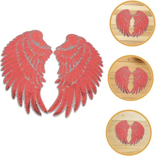 Vista 7 de Red Sequin Angel Wings Fabric Appliques Adhesive Backing Embroidered Iron-on Patches for Clothing Hats Backpacks DIY Decoration