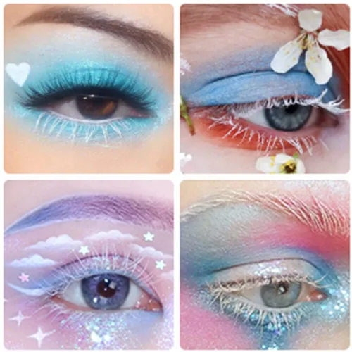 Vista 5 de Pestañas Postizas Blancas de Halloween Herramientas de Extensión de Pestañas Blancas para Ojos Anime Cosplay Maquillaje de Aspecto Natural Pestañas