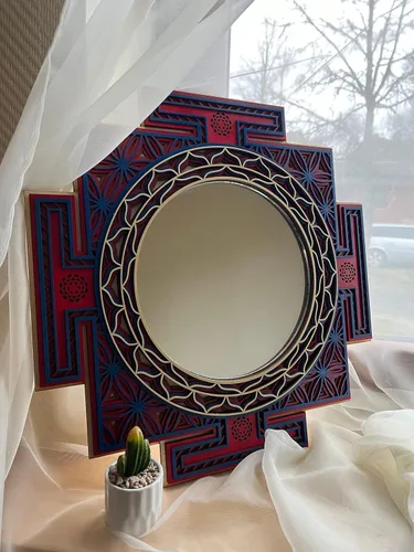 Vista 3 de BHDecor Espejo para decoración de pared para el hogar, marco tallado con láser de varias capas, elegante mandala de madera para colgar, paneles