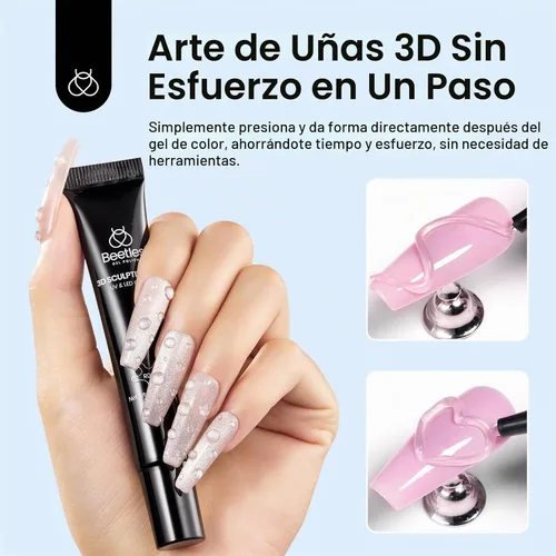 Vista 7 de Beetles - Esmalte de uñas en gel 3D, 3 en 1, esmalte de uñas transparente sin limpiar, pegamento para arte de uñas con diamantes de imitación
