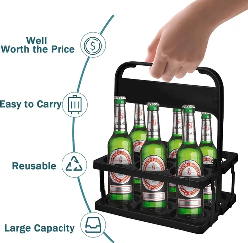 Vista 4 de Portavasos portátil de plástico, portavasos plegable con asa, portador de bebidas de 6 agujeros plegable, ideal para conductores de automóvil Eats