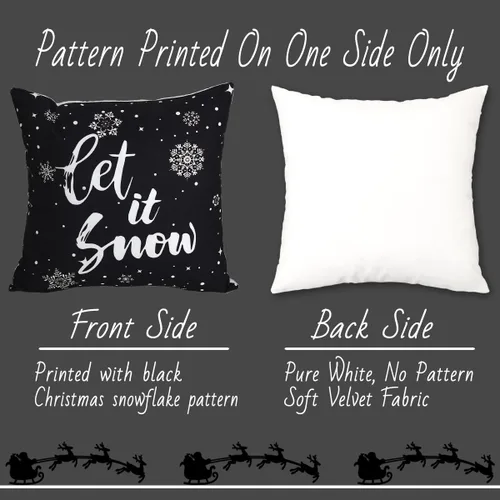 Vista 5 de JOJOGOGO Fundas de almohada de Navidad en blanco y negro 18x18, juego de 4, fundas de almohada decorativas de invierno con copos de nieve para sofá