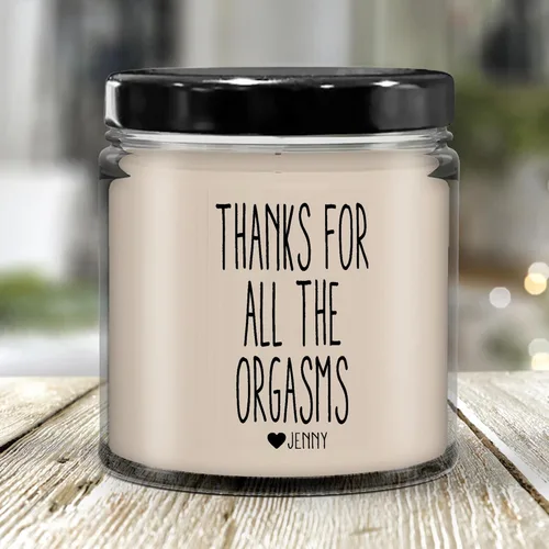 Vista 2 de LaPomme Vela personalizada con texto en inglés «Thank for All The Orgasms», regalo para él, regalo de San Valentín, novio, novia, regalo divertido
