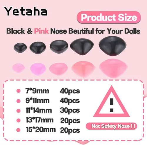 Vista 3 de Yetaha 150 piezas de nariz de plástico, 5 tamaños de nariz triangular artesanal para animales de peluche, muñecas, osos, perros, marionetas
