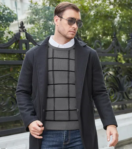 Vista 11 de MAGNIVIT Suéteres de punto de diseño básico para hombre, de algodón, suave, cuello redondo, para otoño e invierno