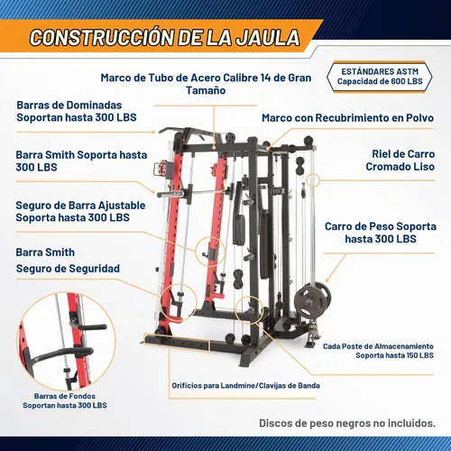 Vista 7 de Marcy Smith Machine Cage System Home Gym - Estante multifunción para gimnasio en casa, estación de entrenamiento personalizable