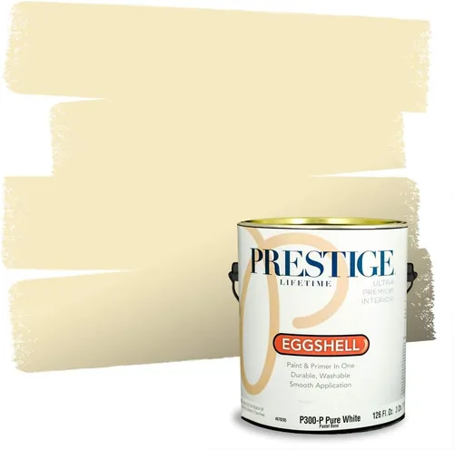 Vista 138 de PRESTIGE Pinturas de pintura exterior e imprimación en uno, 1 galón, plano, combinación comparable de Benjamin Moore* Manzanilla*