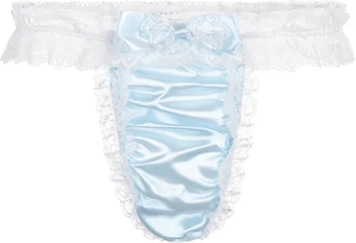 Vista 8 de Satini Tanga Tanga Sissy de satén para hombre Azul bebé - Blanco