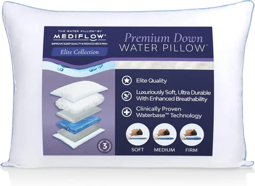 Vista 9 de Mediflow Elite - Almohada de agua de plumón, 90% de relleno de plumón, almohada ajustable para aliviar el dolor de cuello para dormir de lado