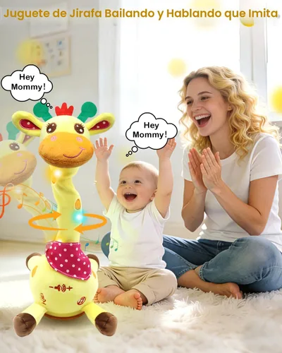 Vista 3 de Pbooo Juguete de jirafa que habla bailando, animal de peluche repite lo que dices, peluche musical electrónico con luz brillante, juguetes